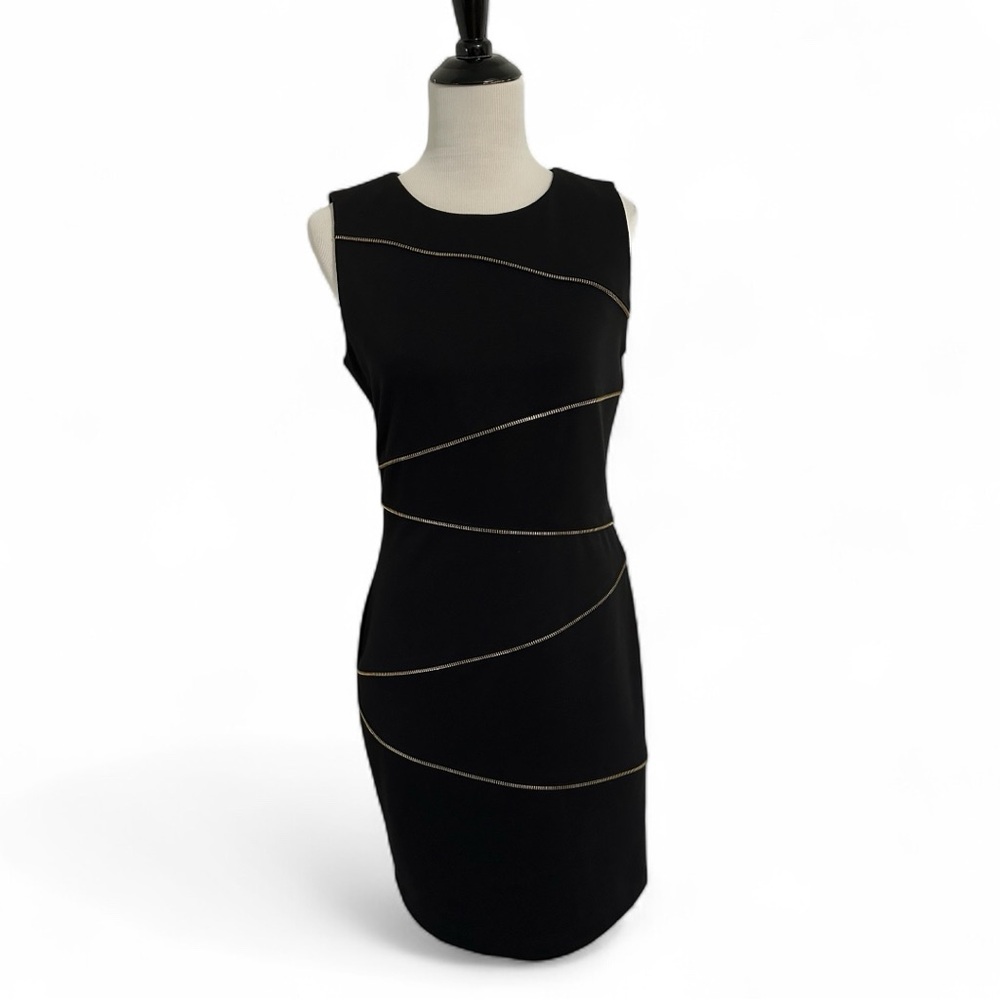 Calvin Klein Black Dress with Gold Zipper Detailing Accent Sz 8 New
